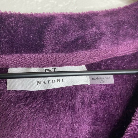 Natori Women Cashmere Fleece Zip Caftan Extra Small XS Plum Purple Zipper Robe - Picture 6 of 12